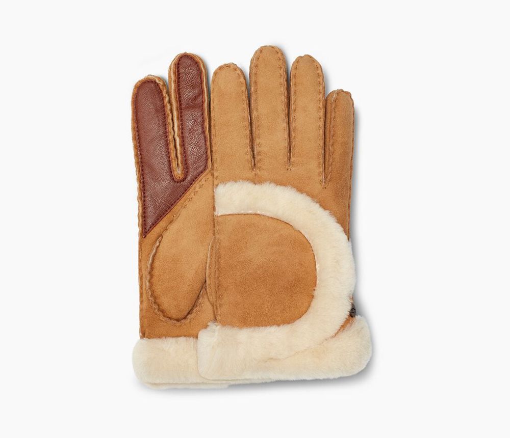 Ugg Glove Womens - Ugg Sheepskin Exposed Seam Brown - 056ARXQBZ